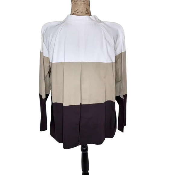 MAGGIE BARNES Womens Plus Fall Colorblock Cotton Canvas Jacket Size 1X Brown - Picture 3 of 12